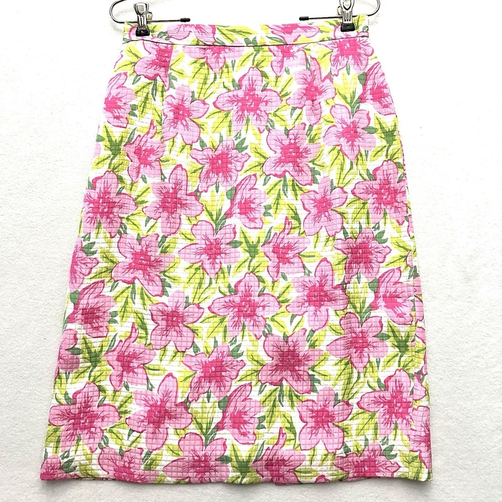 Talbots Vintage Sz 10 Silk Floral Quilt Pattern Pencil Midi Skirt Textured USA